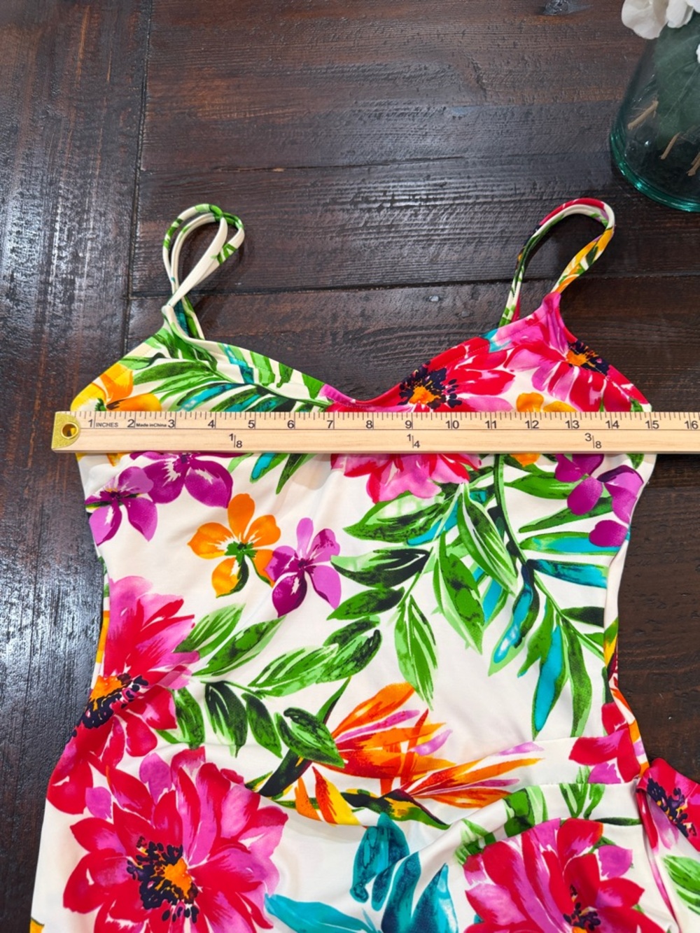 Tropical Floral Maxine of Hollywood Sarong Front One Piece Swimsuit Size 12 - Picture 10 of 15
